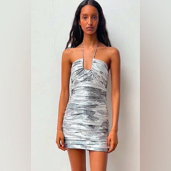 ZARA Draped Dress With Metallic Thread - Picture 1 of 7